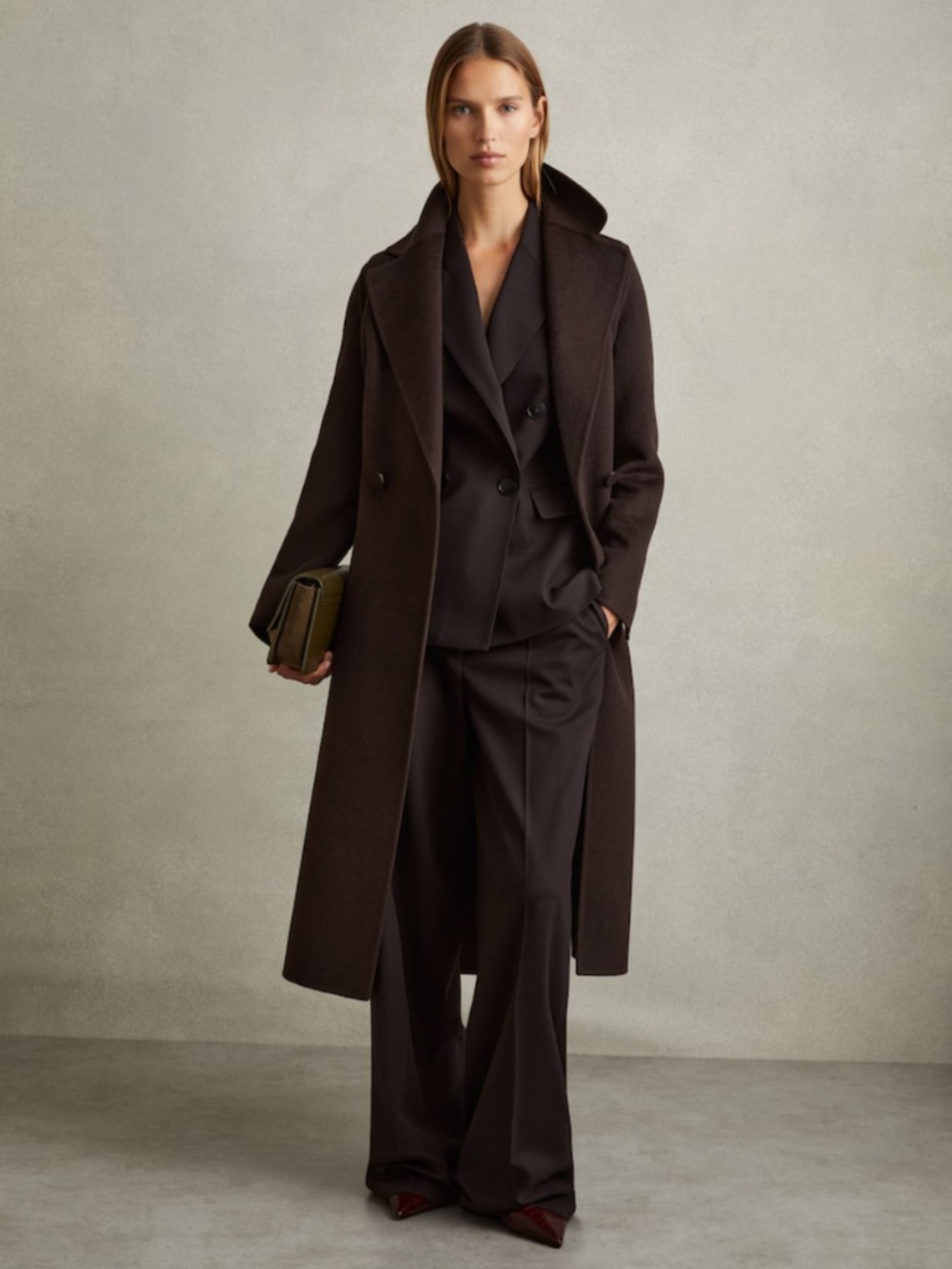 Reiss Lucia Chocolate Wrap Coat Size 6 - Picture 3 of 6